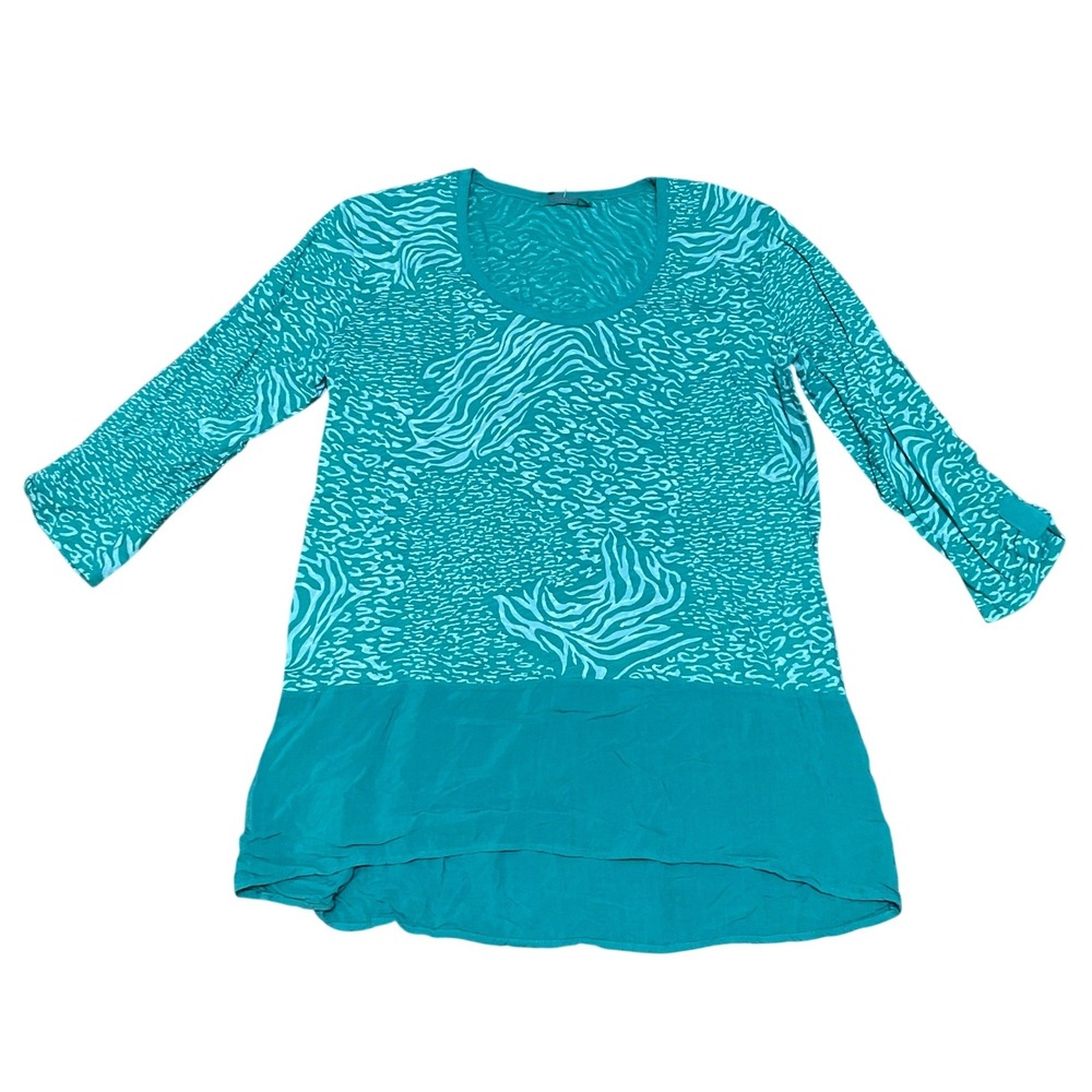 Fresh Produce Tunisia Windfall Top Teal Psy Parsley Animal Print Tunic Large NWT